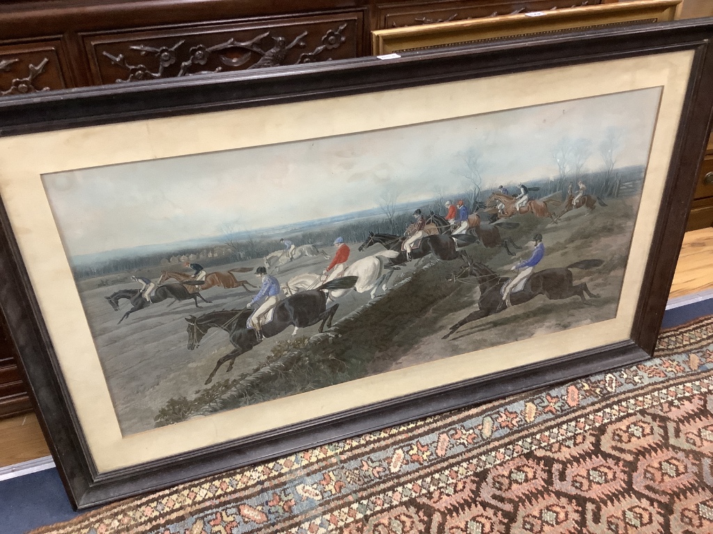 After J.F. Herring Snr., chromolithograph, Steeplechase scene, signed in the plate, 51 x 105cm
